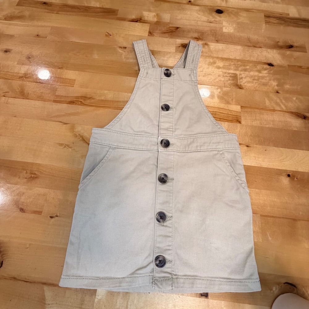 The Childrens Place Overall Dress Girls 4T Khaki Excellent Button Front Jumper